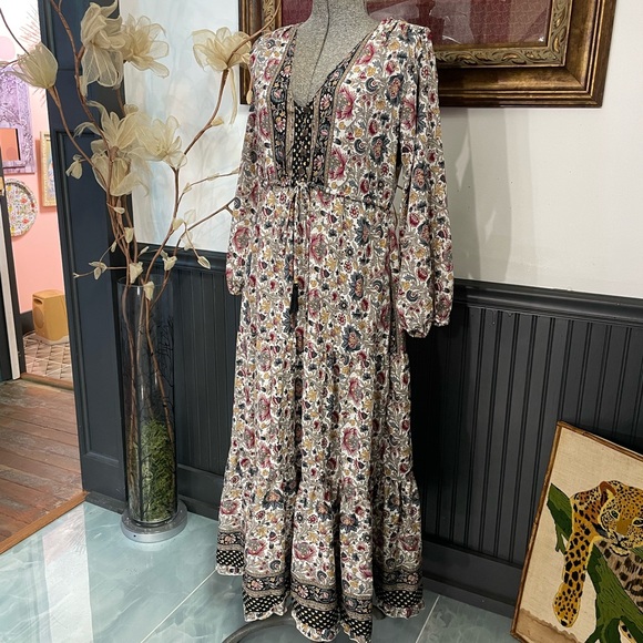 Anthropologie Boemo Maxi Ruffle Tiered Long Sleeve Dress - Sz LP 🧡🎀 - Picture 3 of 14